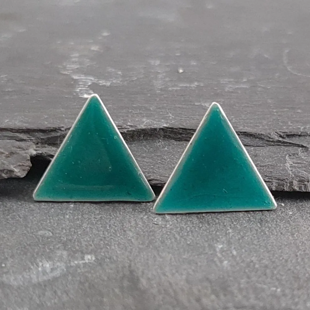 Geometric Enamelled Earrings in Sterling Silver