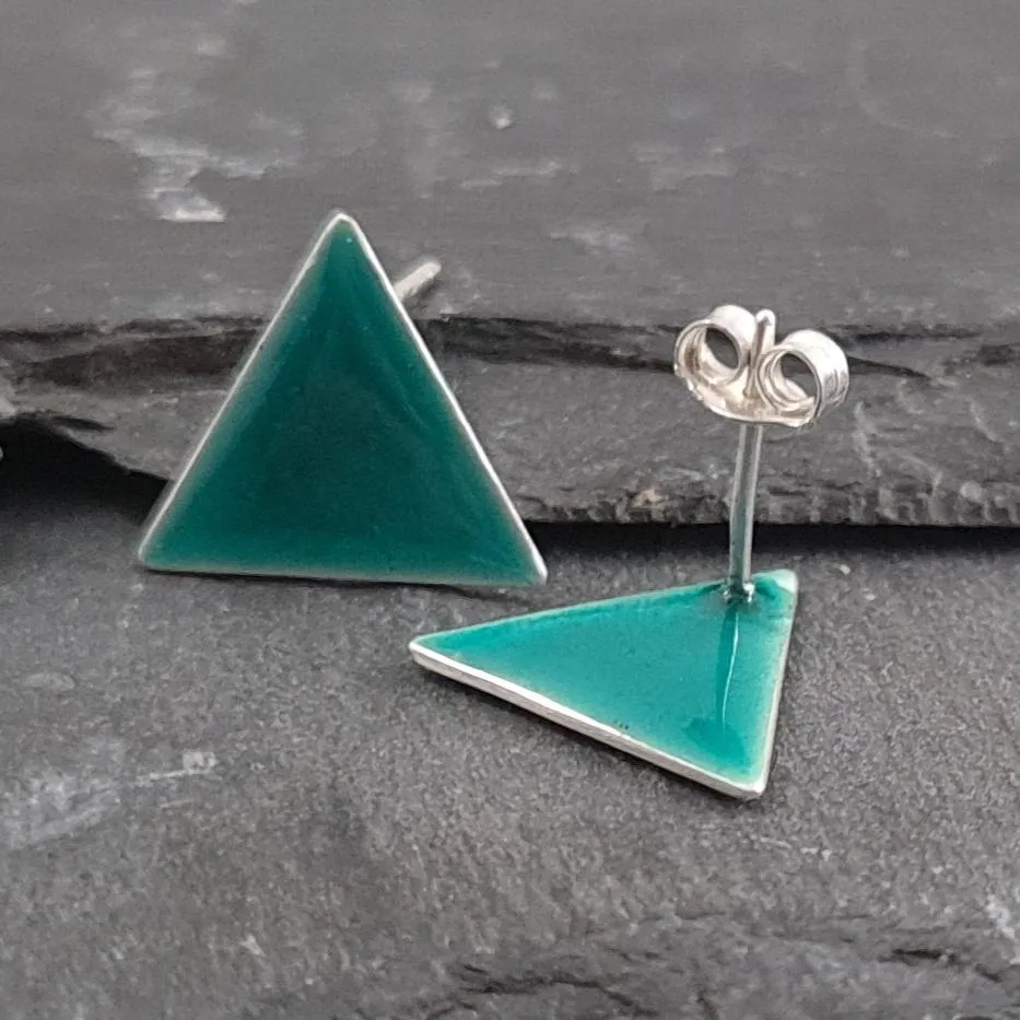 Geometric Enamelled Earrings in Sterling Silver