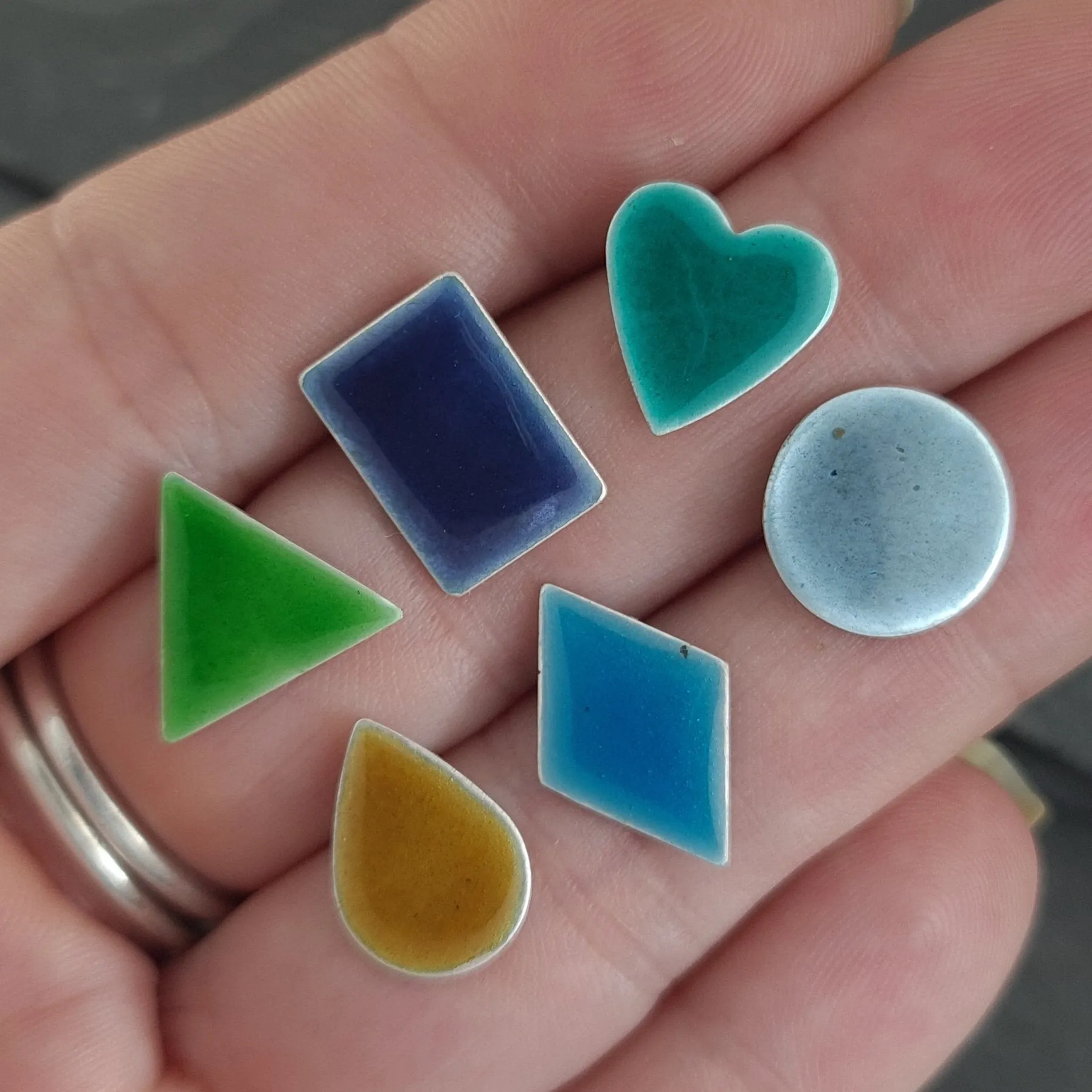 Geometric Enamelled Earrings in Sterling Silver