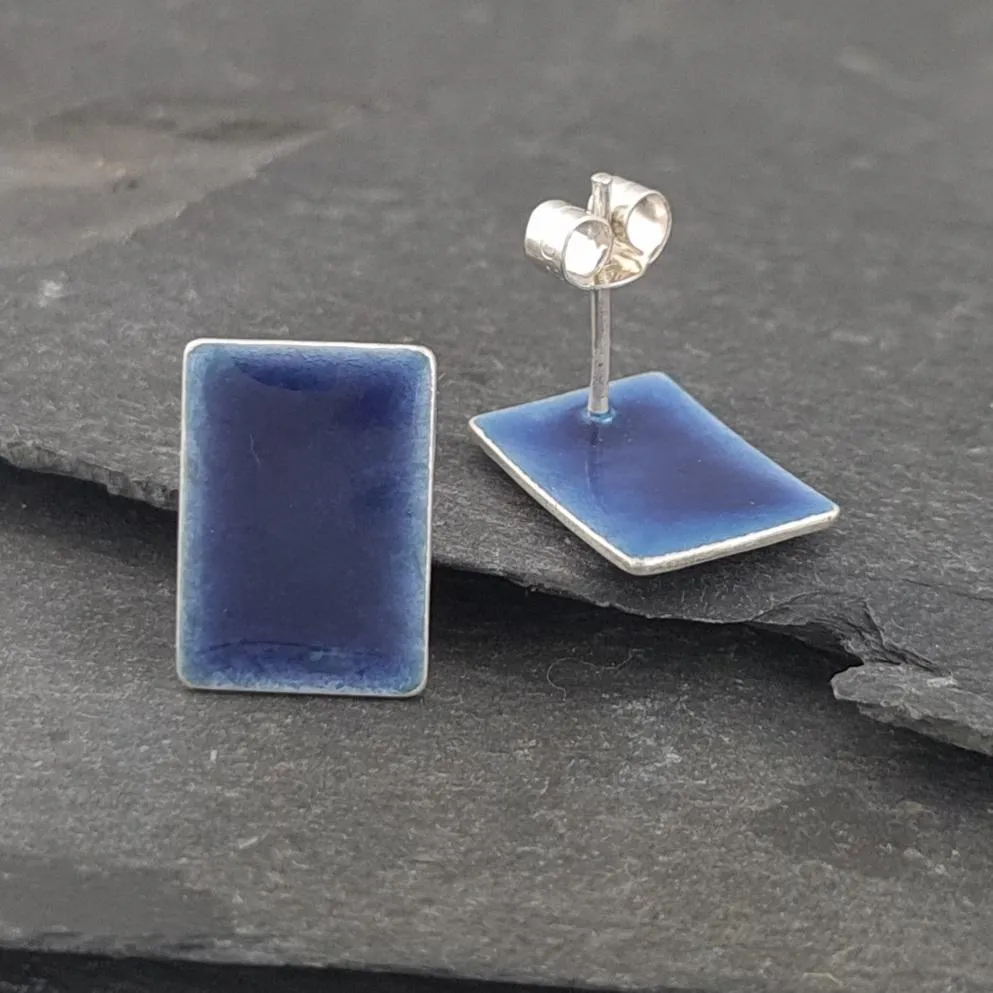 Geometric Enamelled Earrings in Sterling Silver