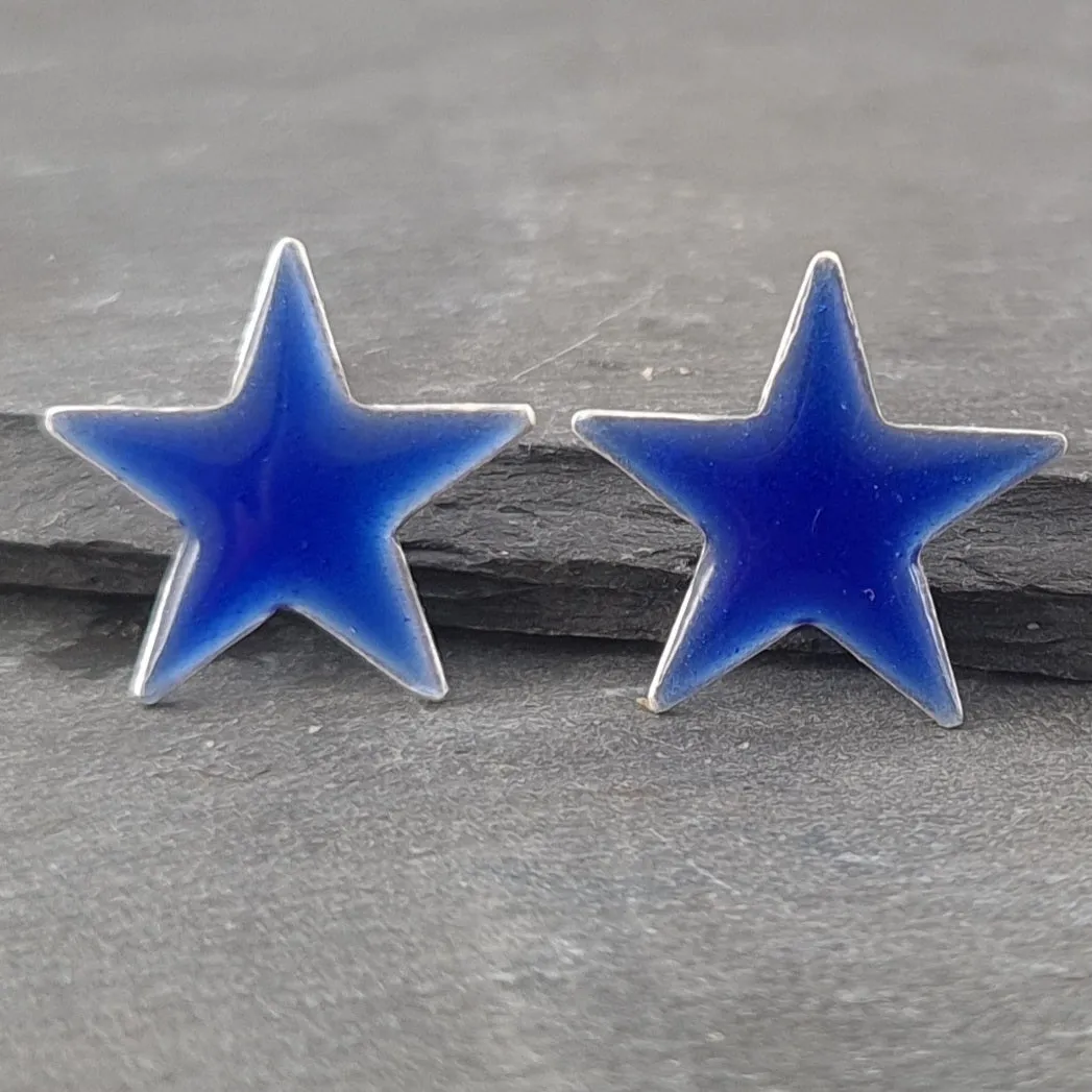 Geometric Enamelled Earrings in Sterling Silver