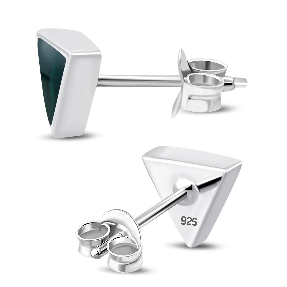 Green Malachite Triangle Silver Stud Earrings