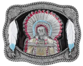 Indian Chief and Feathers Belt Buckle