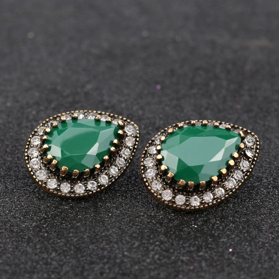 Indian Jewelry Designer Fashion Ruby Earrings For Women Water Drop Green Resin Jewellery