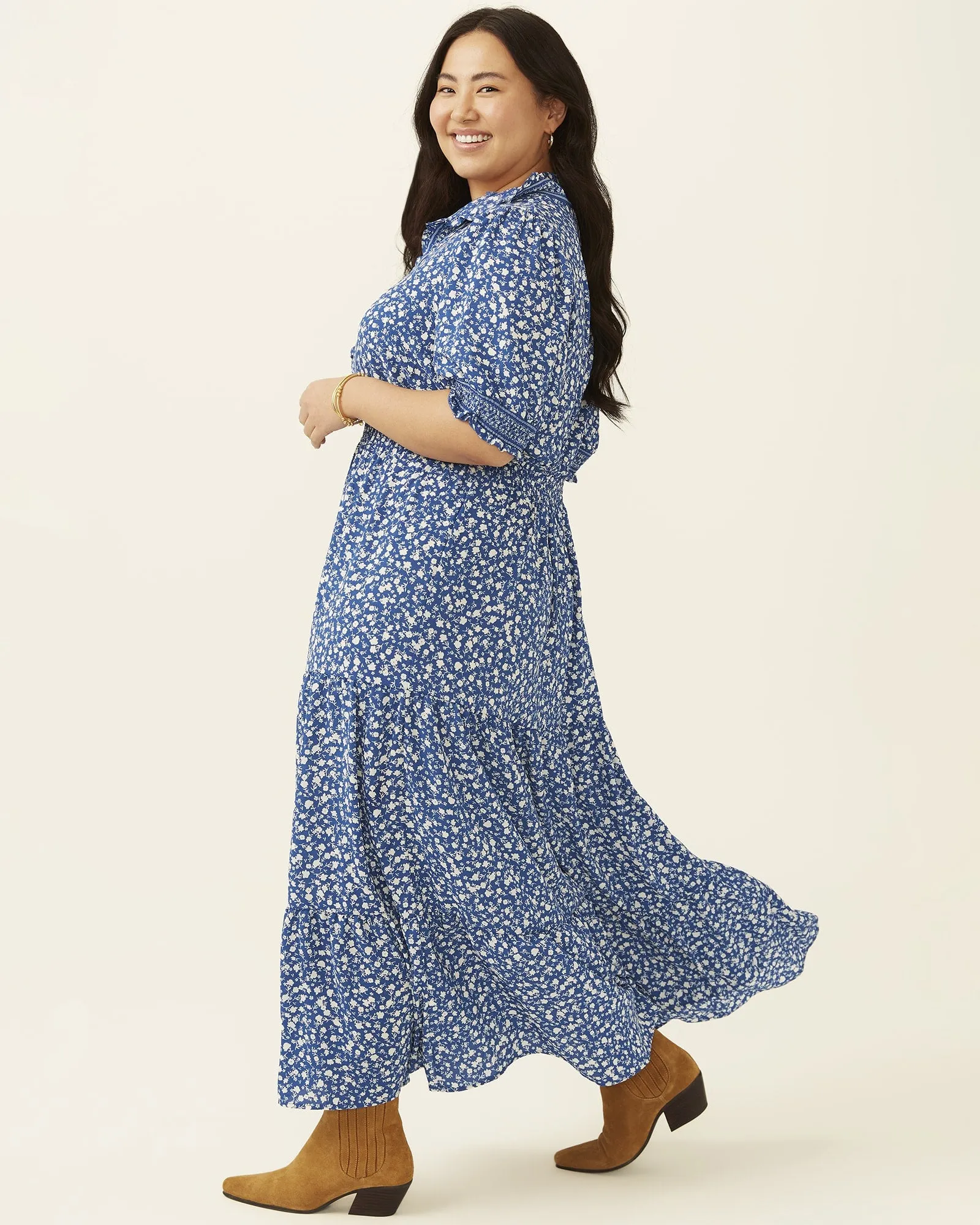 Katie Cottagecore Smocked Waist Maxi Dress | Royal Blue / White