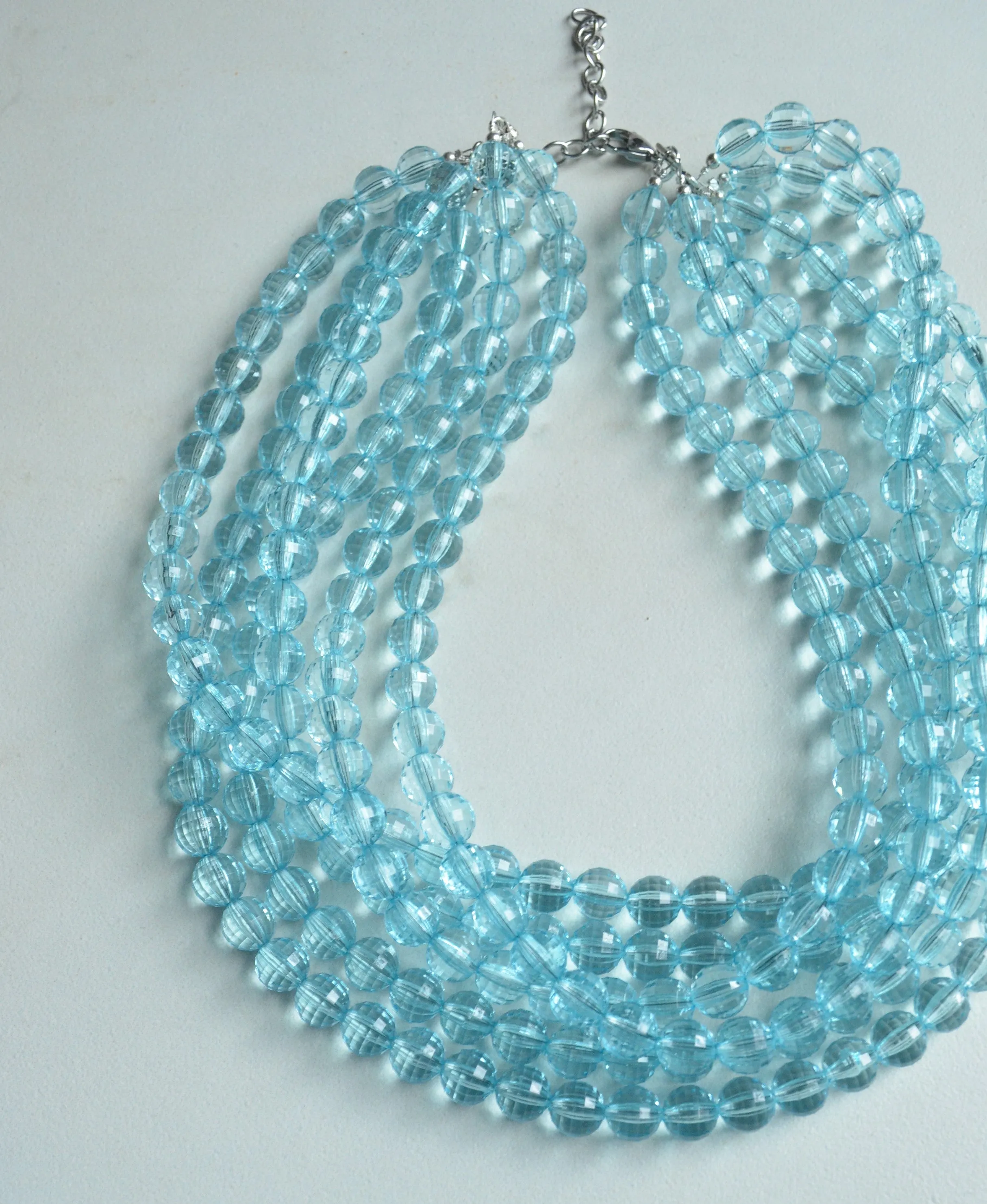 Light Blue Faceted Acrylic Beaded Multi Strand Statement Necklace - Angelina