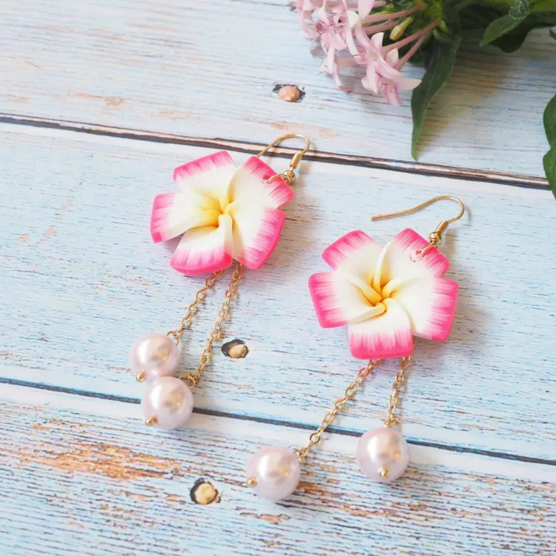 Lucky Plumeria Pink Drop Earrings