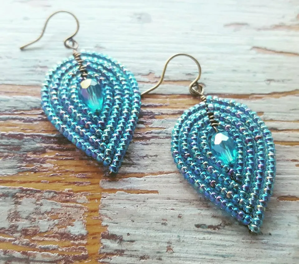 Medium Beaded Petal Earrings