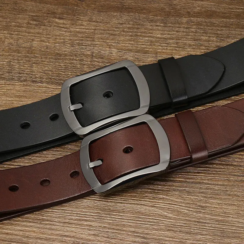 Men's Leather Belt with Single Prong Ceramic Buckle - Elegant Business Style