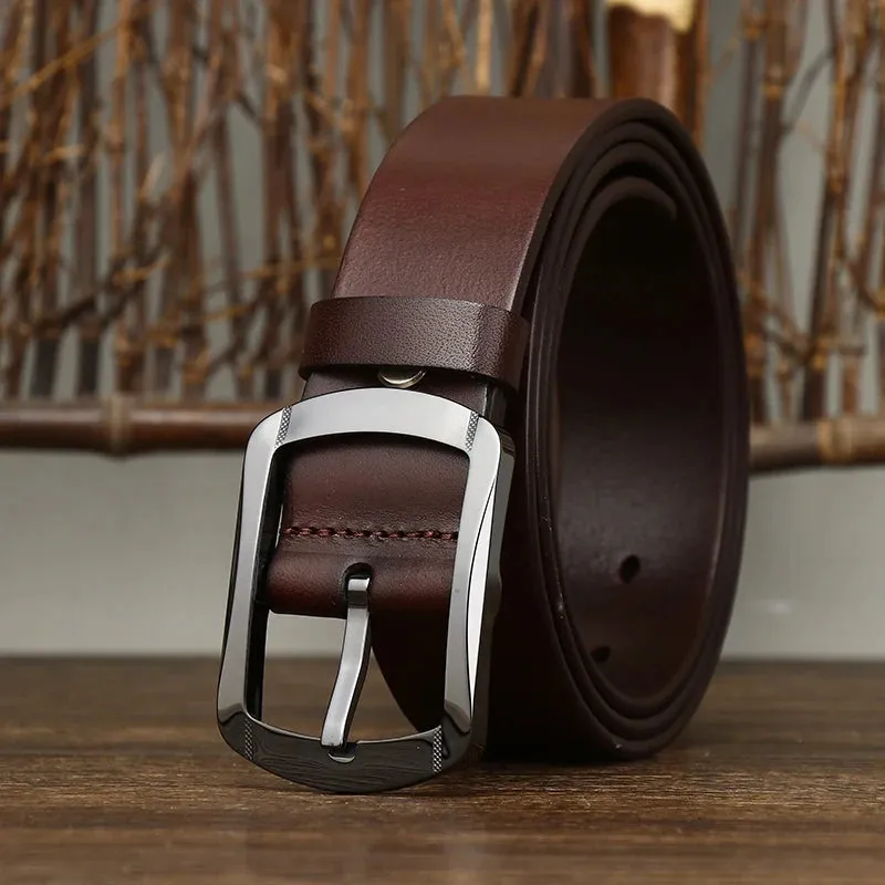 Men's Leather Belt with Single Prong Ceramic Buckle - Elegant Business Style