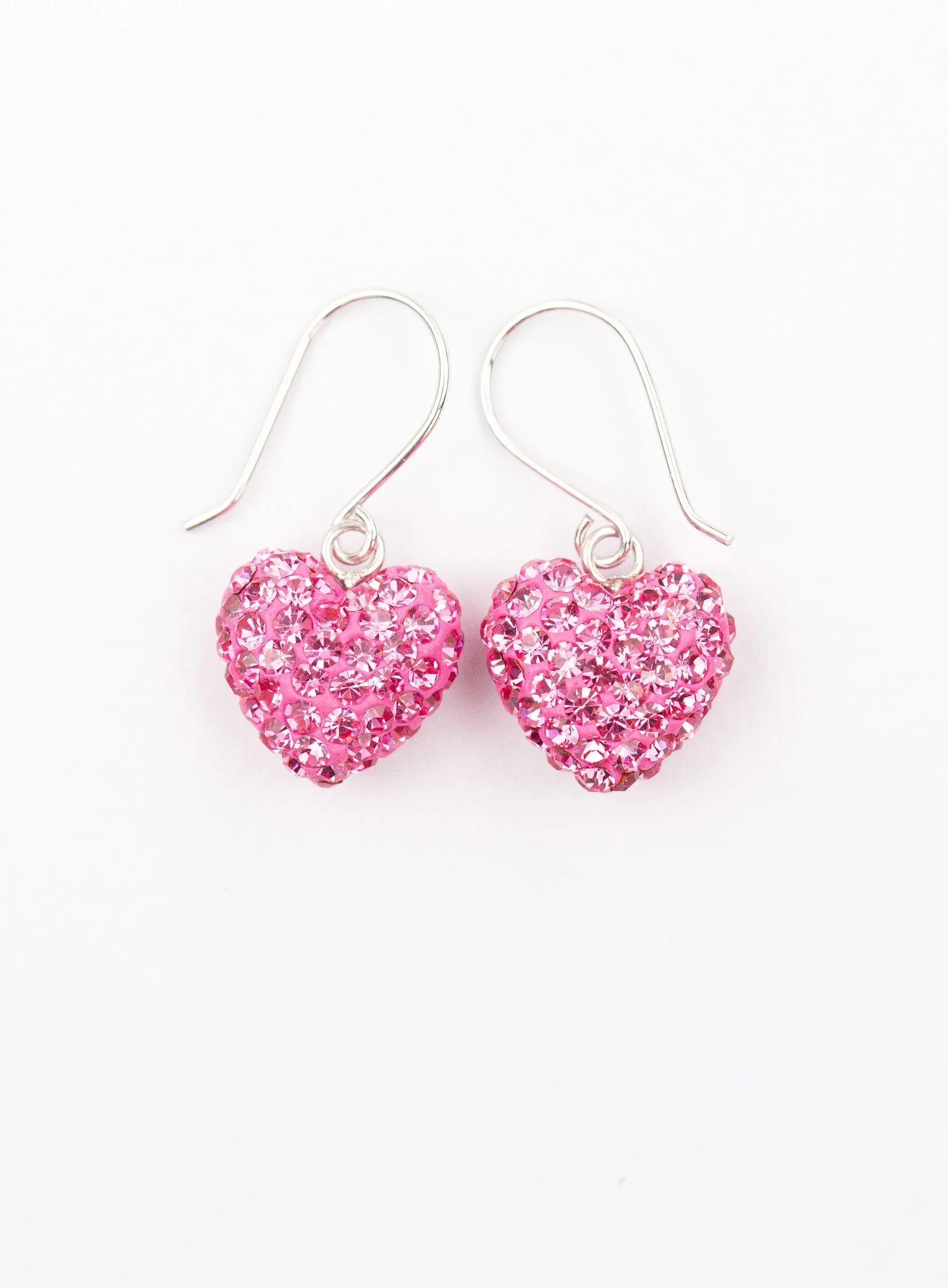 Mini All Over Crystal Pave Heart Silver Earrings