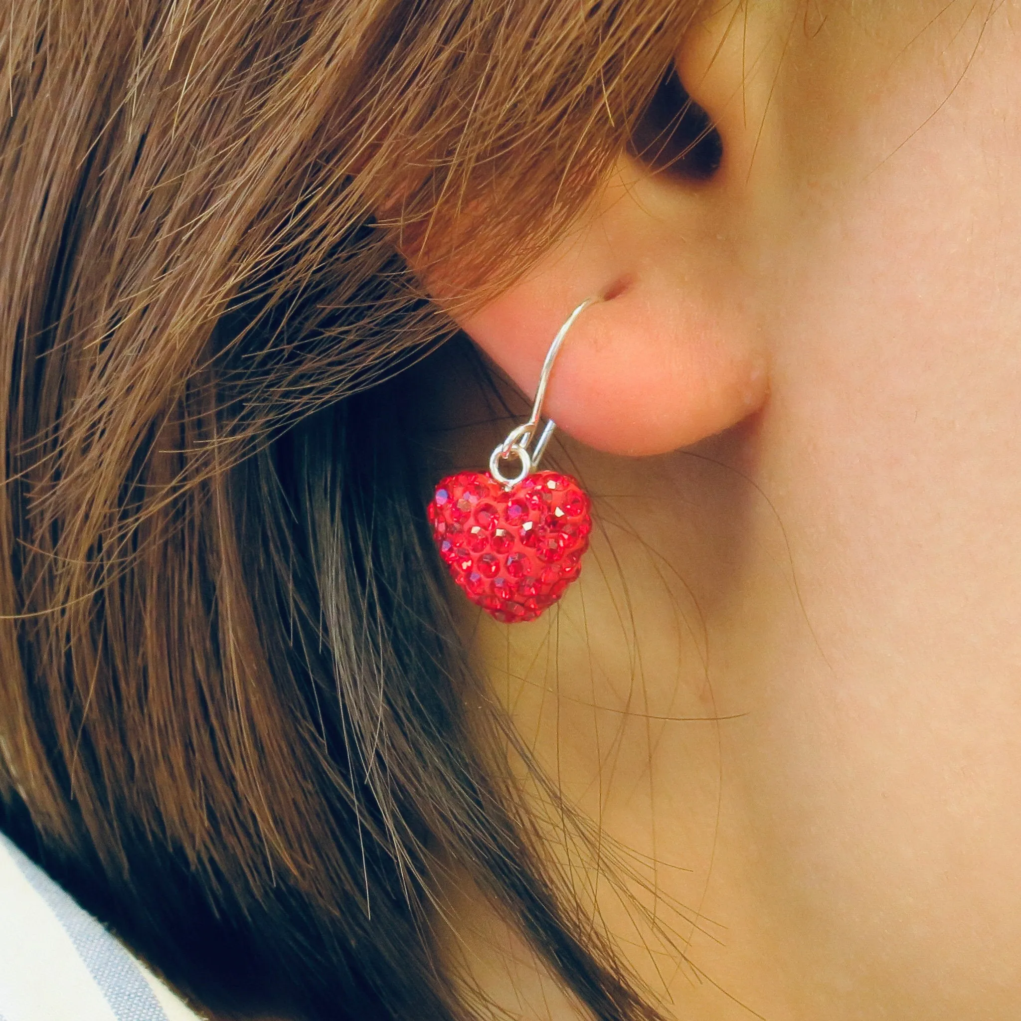 Mini All Over Crystal Pave Heart Silver Earrings