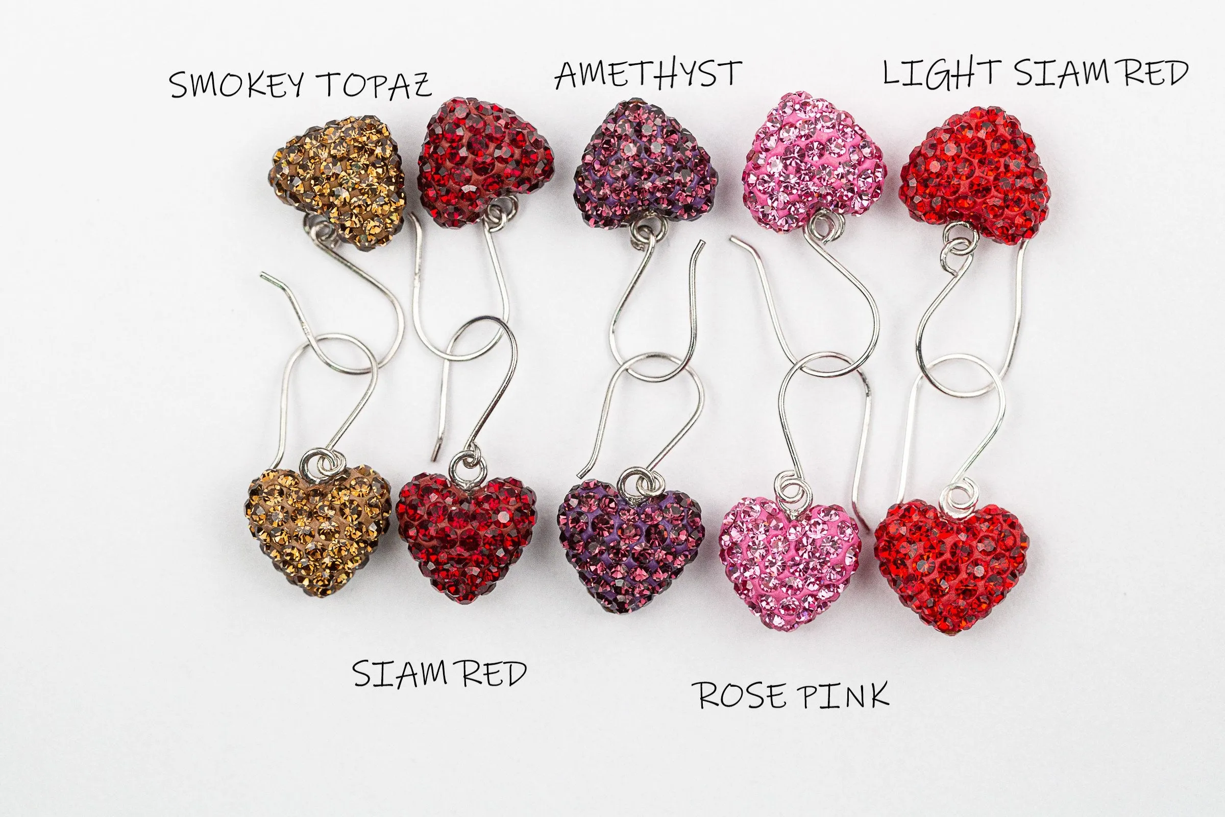 Mini All Over Crystal Pave Heart Silver Earrings