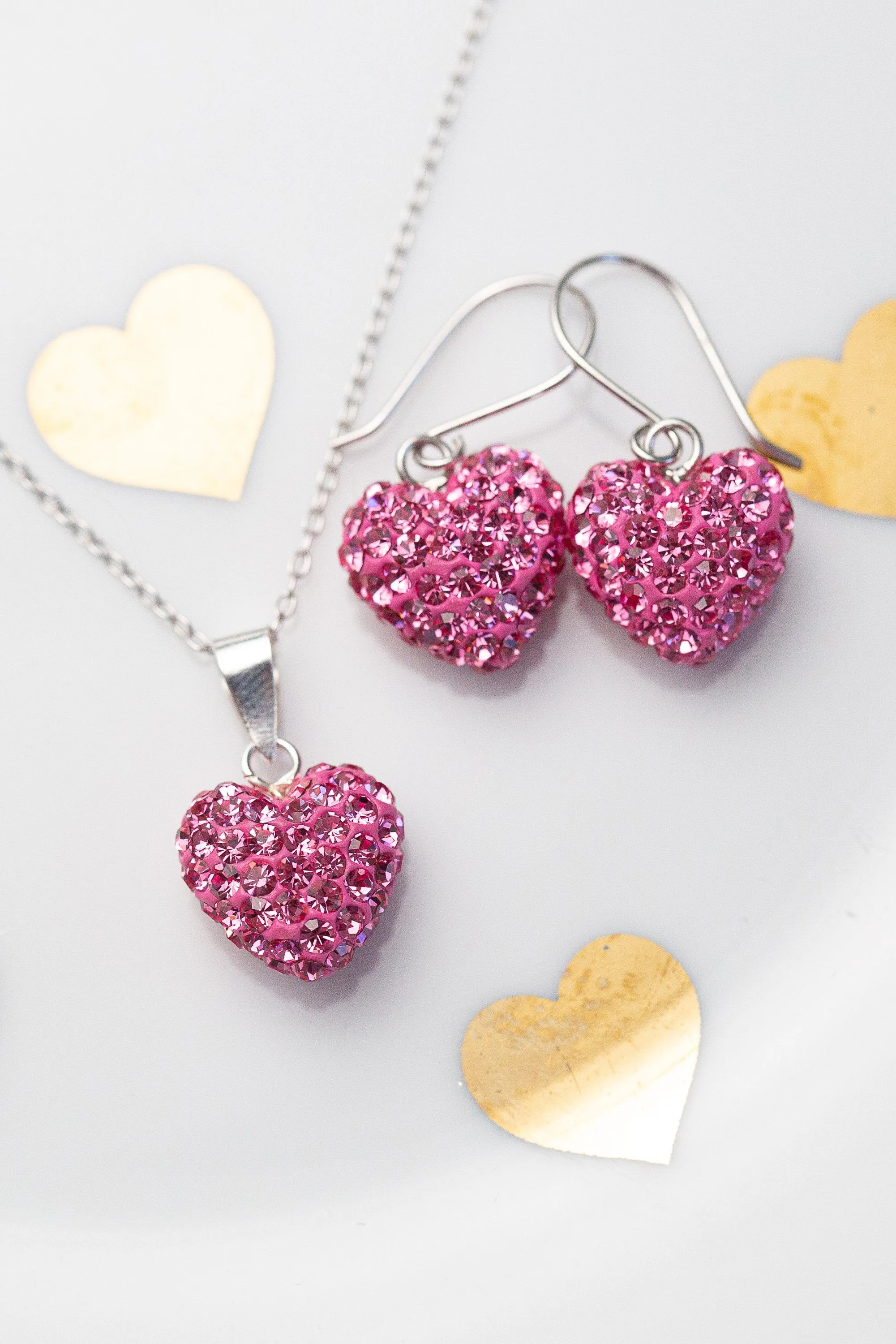 Mini All Over Crystal Pave Heart Silver Earrings