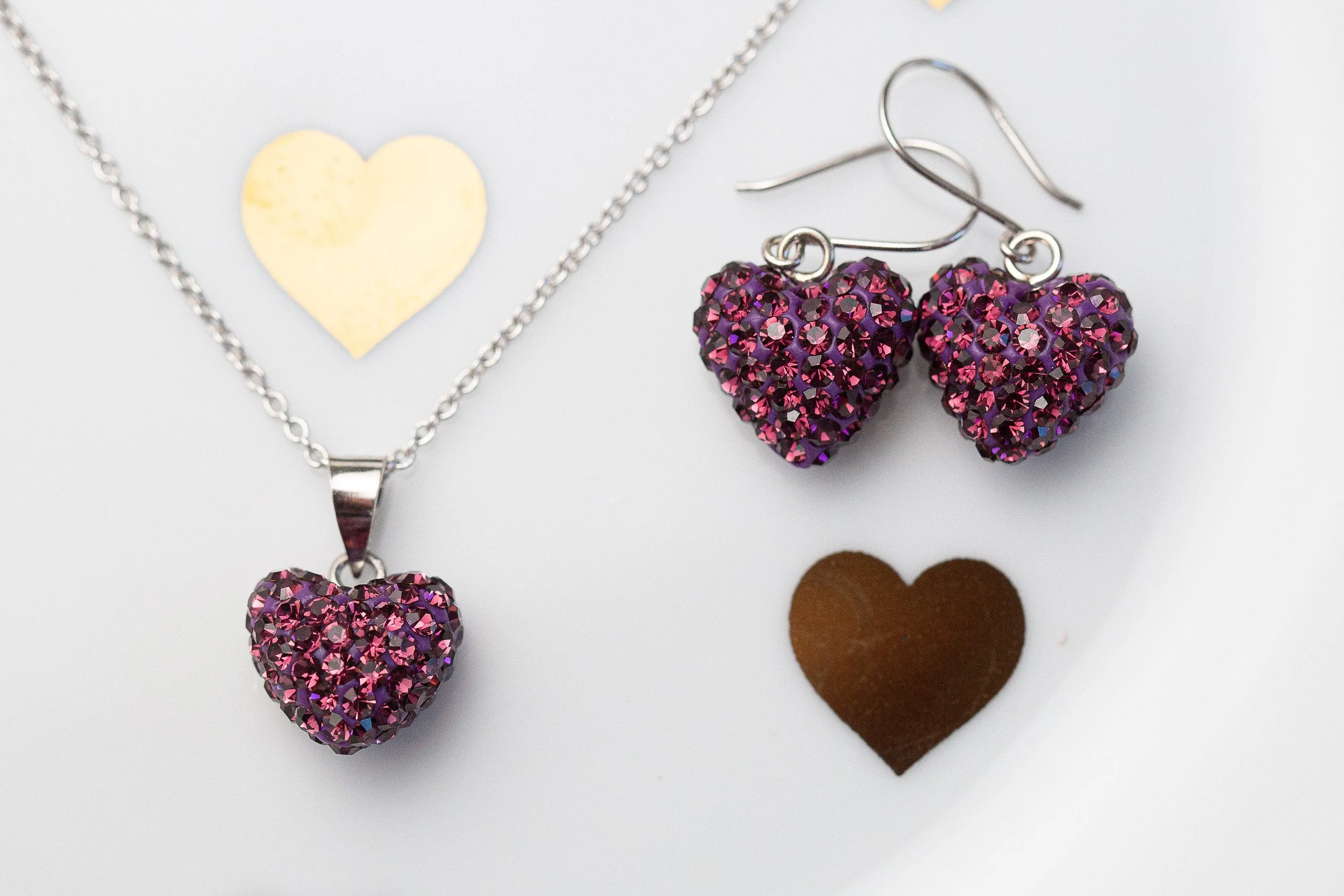 Mini All Over Crystal Pave Heart Silver Earrings