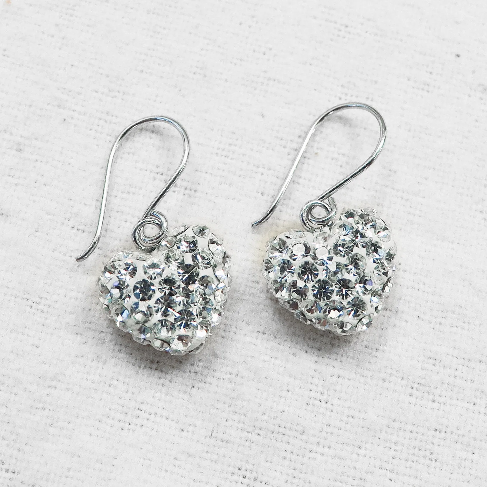 Mini All Over Crystal Pave Heart Silver Earrings