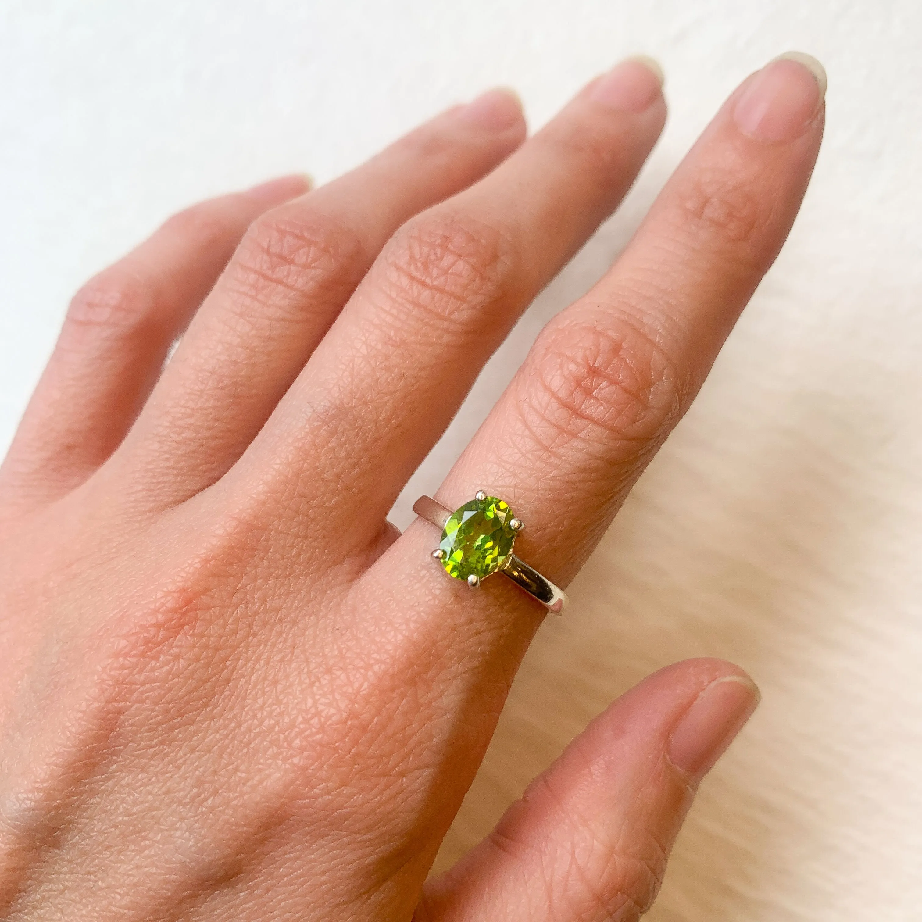 Natural Peridot Ring - Green Promise Ring - August Birthstone Ring