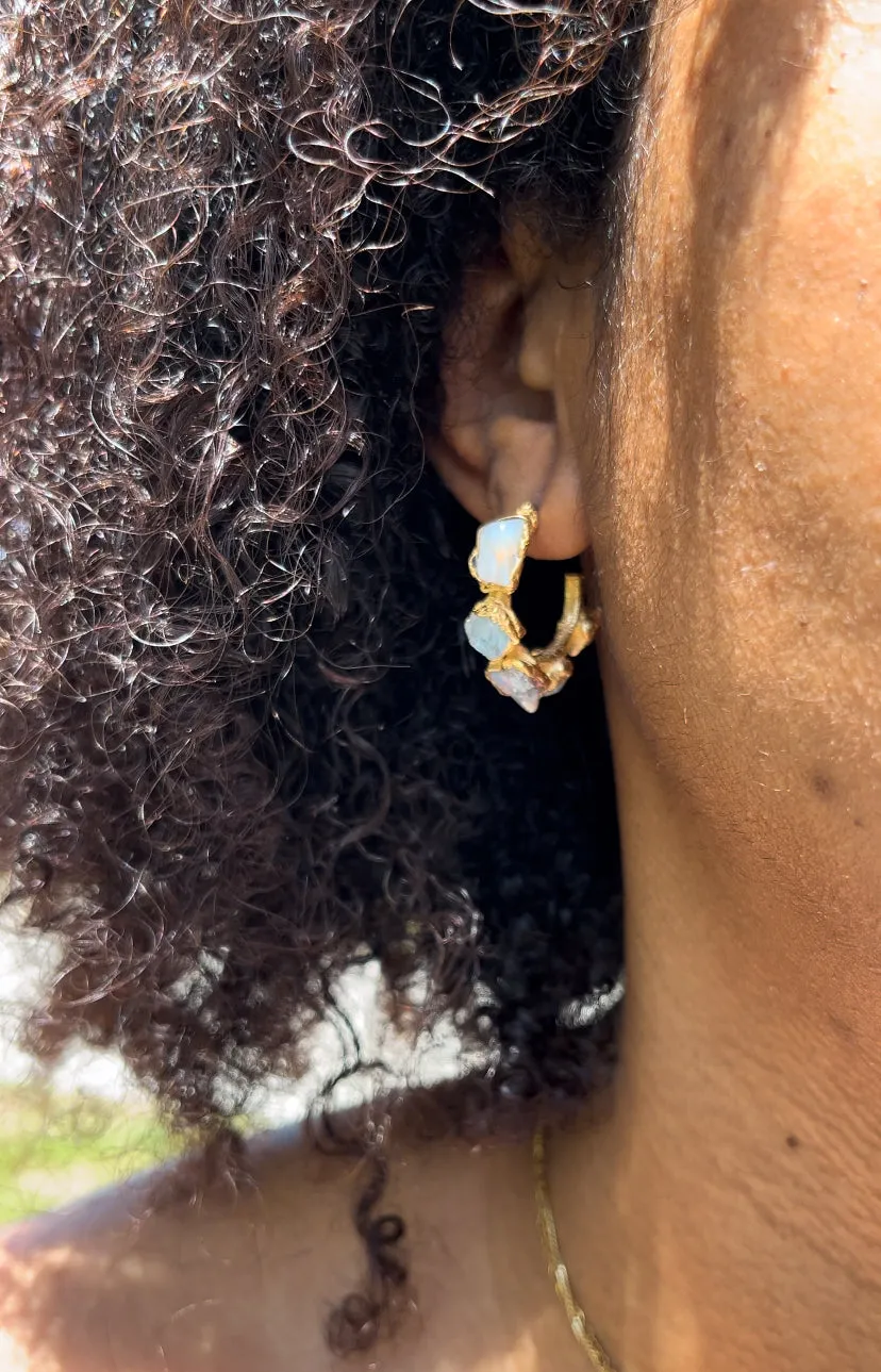 (READY TO SHIP) Raw Stone Hoop Earrings / Single Stone / Mini