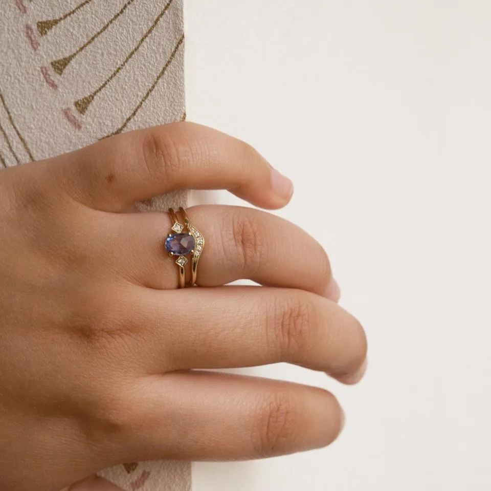 Rose Cut Oval Blue Sapphire Square Deco Ring
