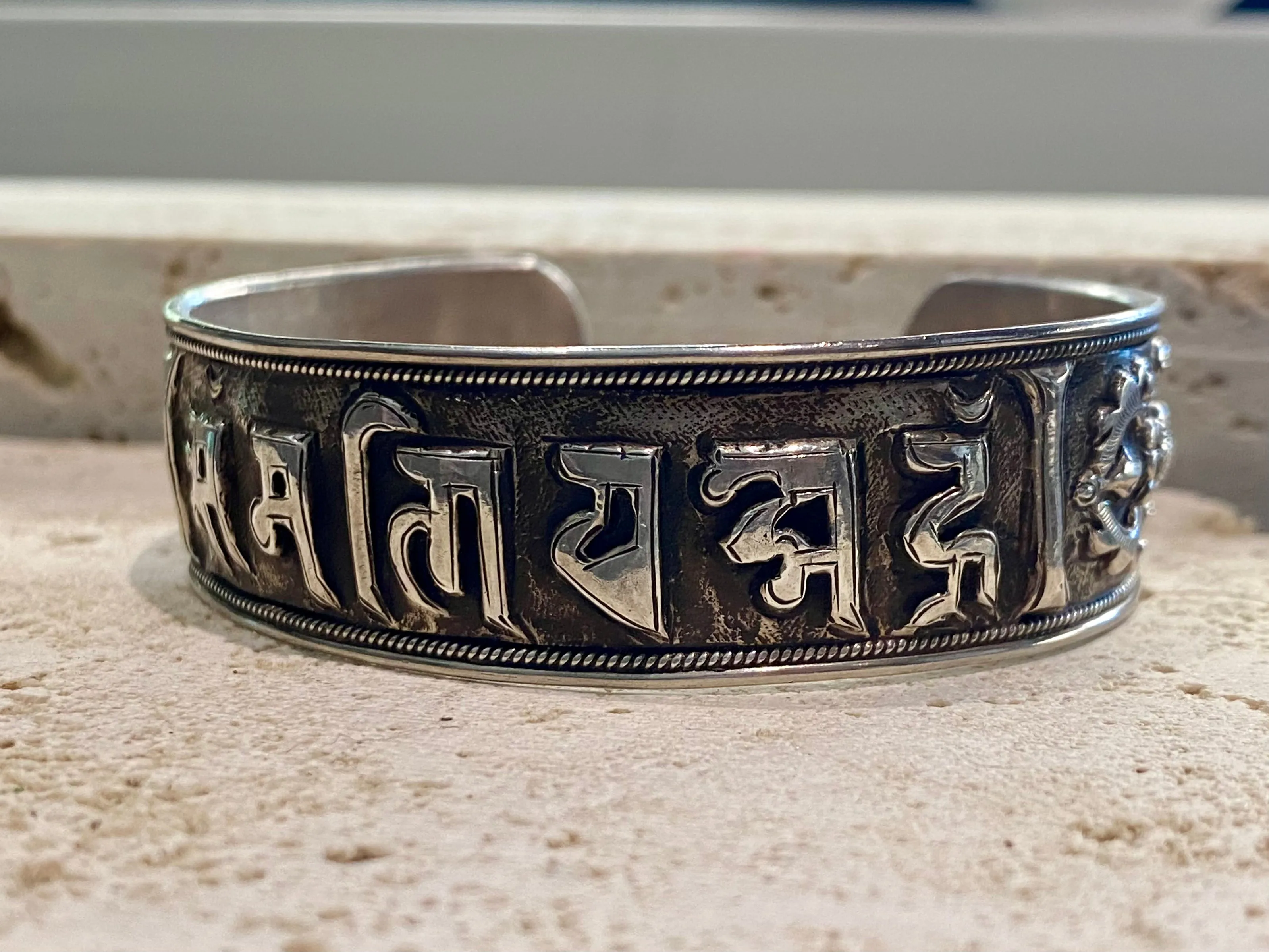 Silver Om Mantra Cuff Bracelet