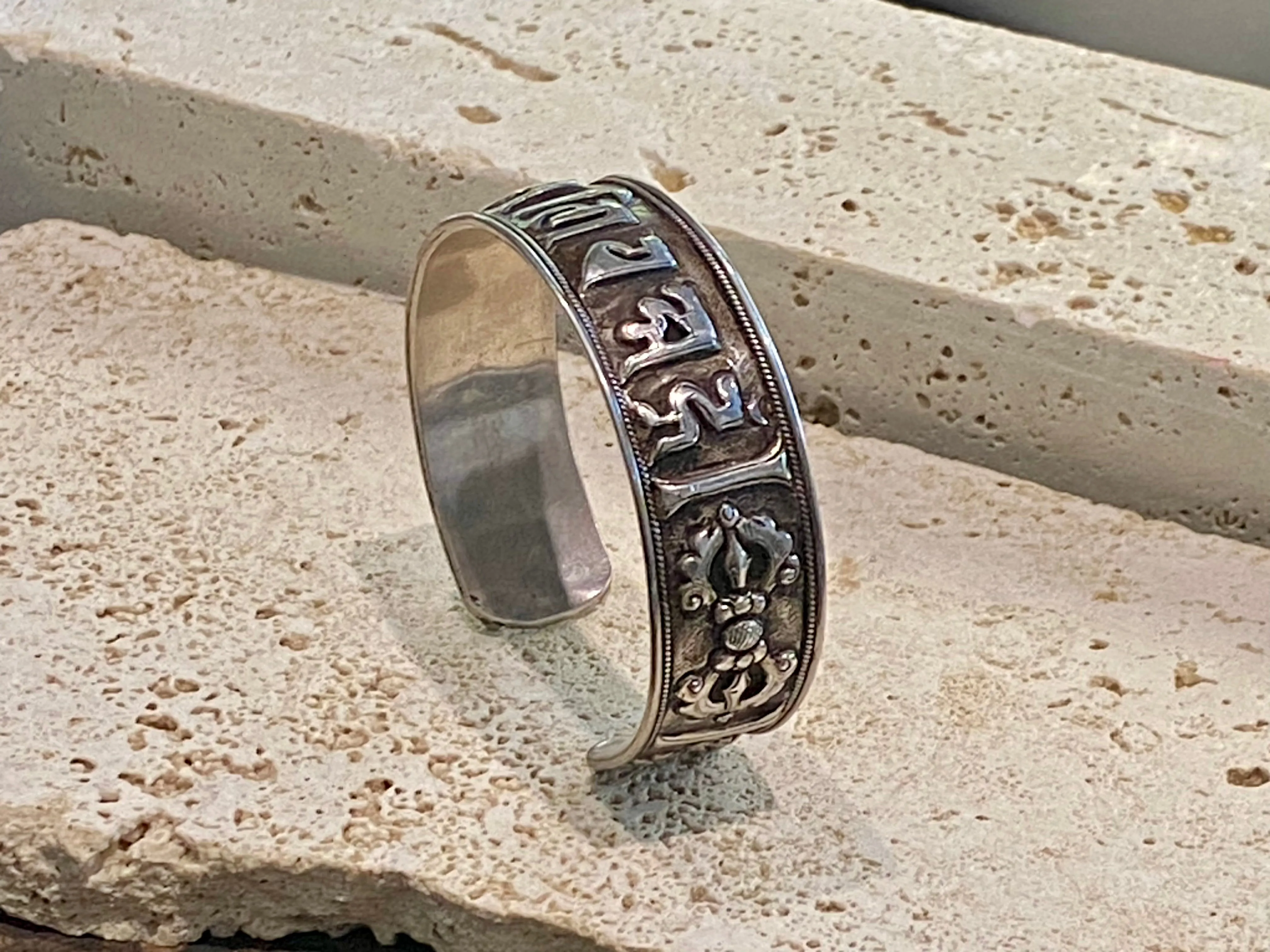 Silver Om Mantra Cuff Bracelet