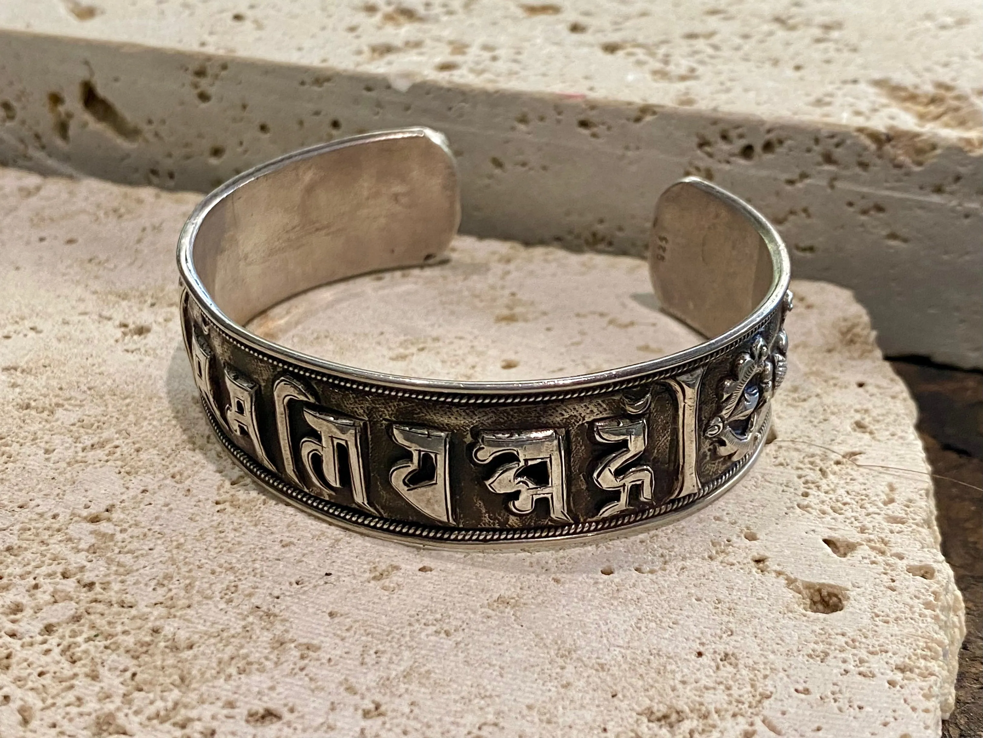 Silver Om Mantra Cuff Bracelet