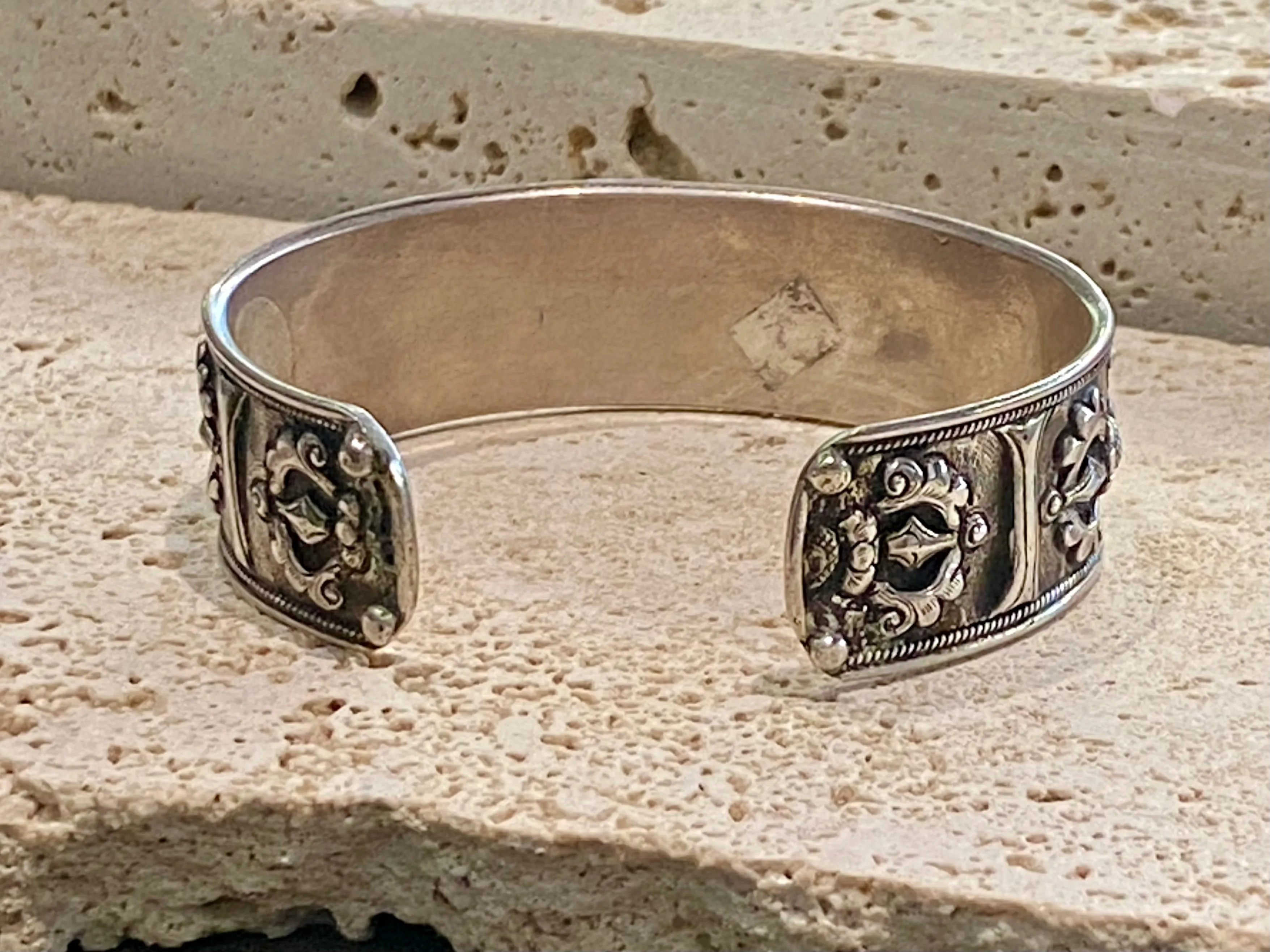 Silver Om Mantra Cuff Bracelet