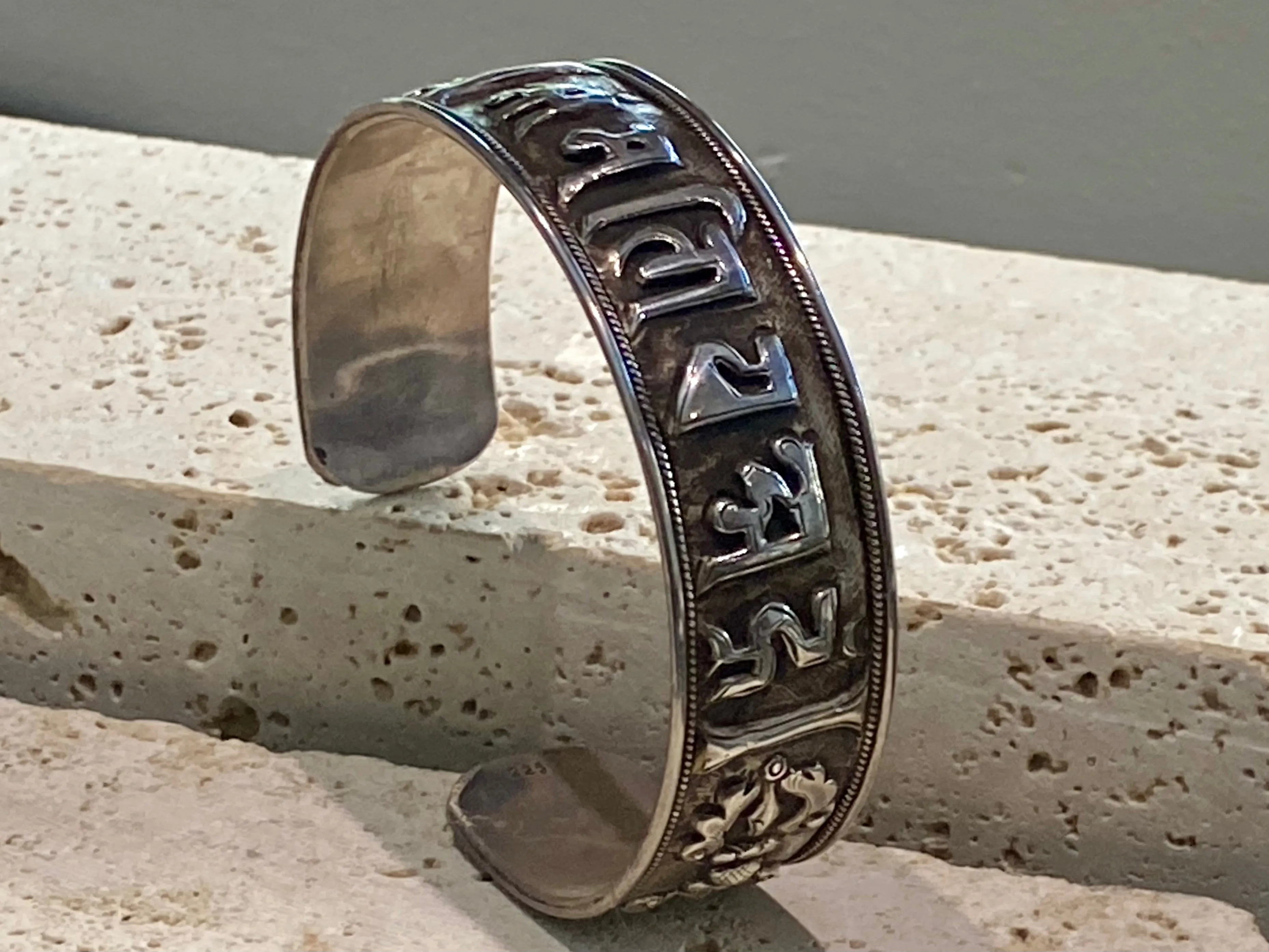 Silver Om Mantra Cuff Bracelet