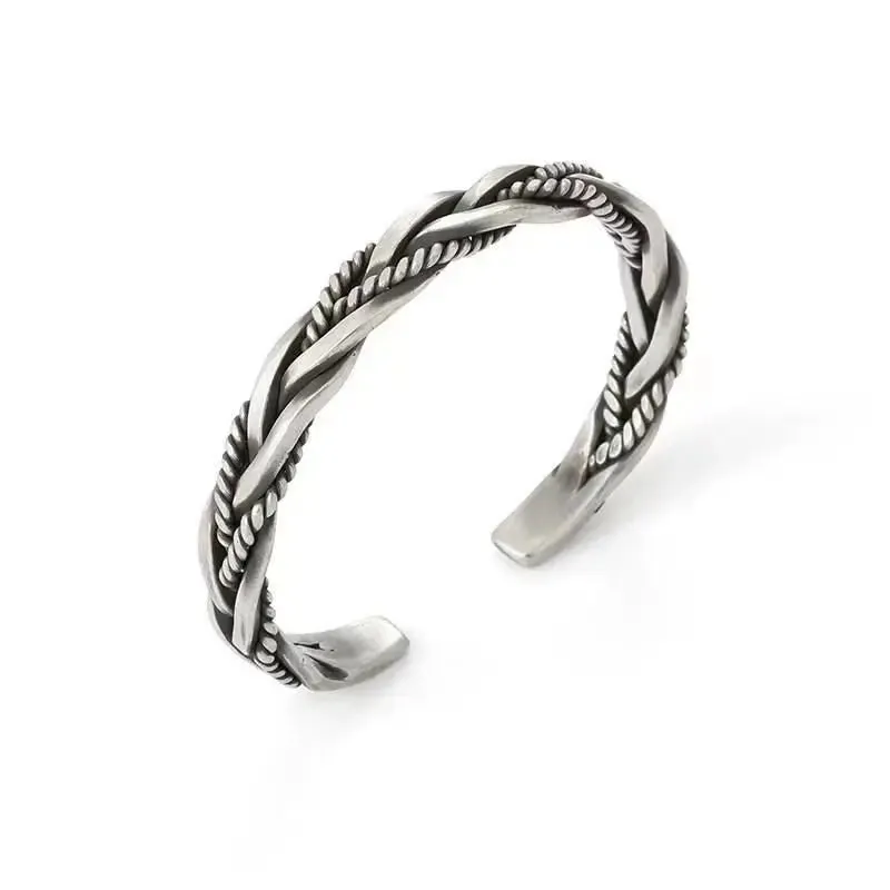 Silver Plated Twisted Twist Cuff Bracelet Men\'s Sport Cuff Bangles Trend Charm Party Jewelry Anniversary Gift