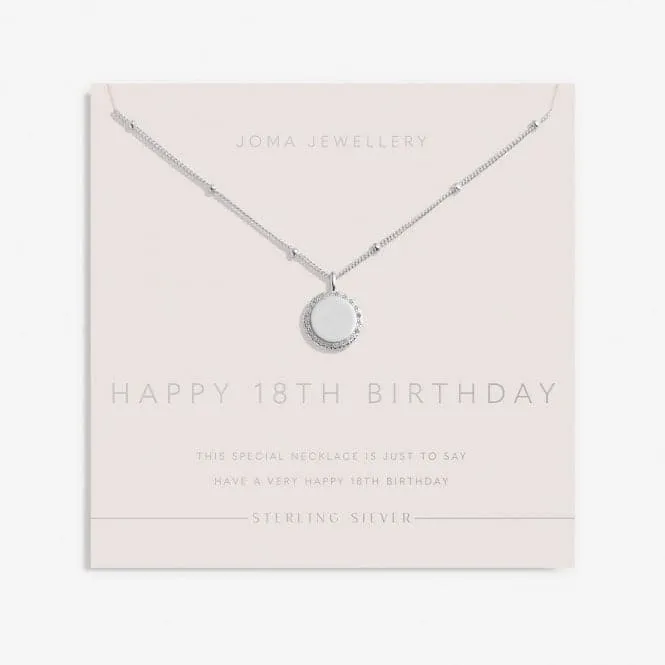 Sterling Silver 18th Birthday Disc Pave 46cm   5cm Necklace JJS0020