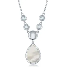 Sterling Silver Bezel Set Blue Topaz and Teardrop Mother of Pearl Necklace (91969)