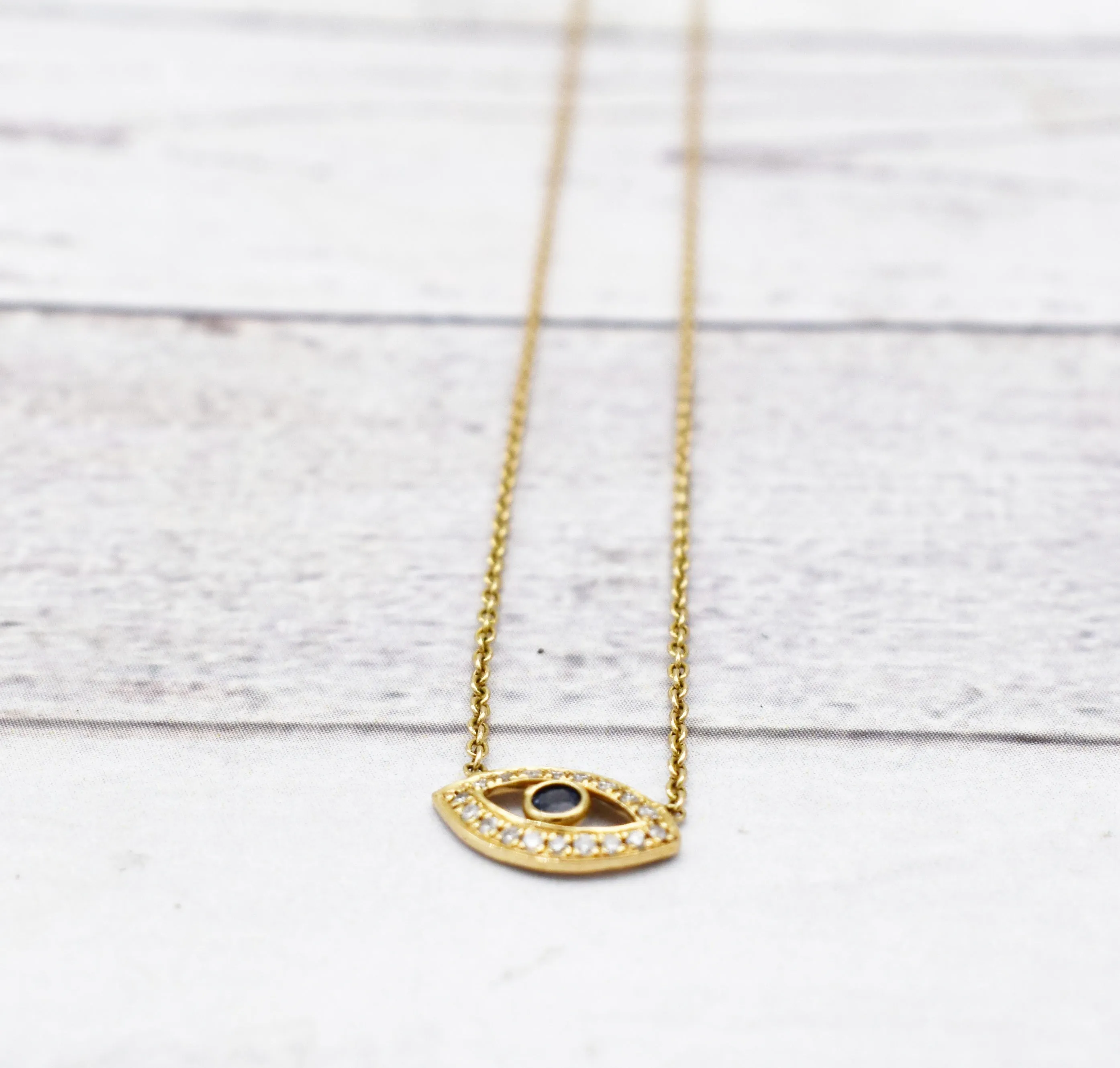 Stunning Blue Topaz| Diamond| Evil eye necklace| Oval-shaped pendant| 10K|14K|18K Solid Yellow gold|