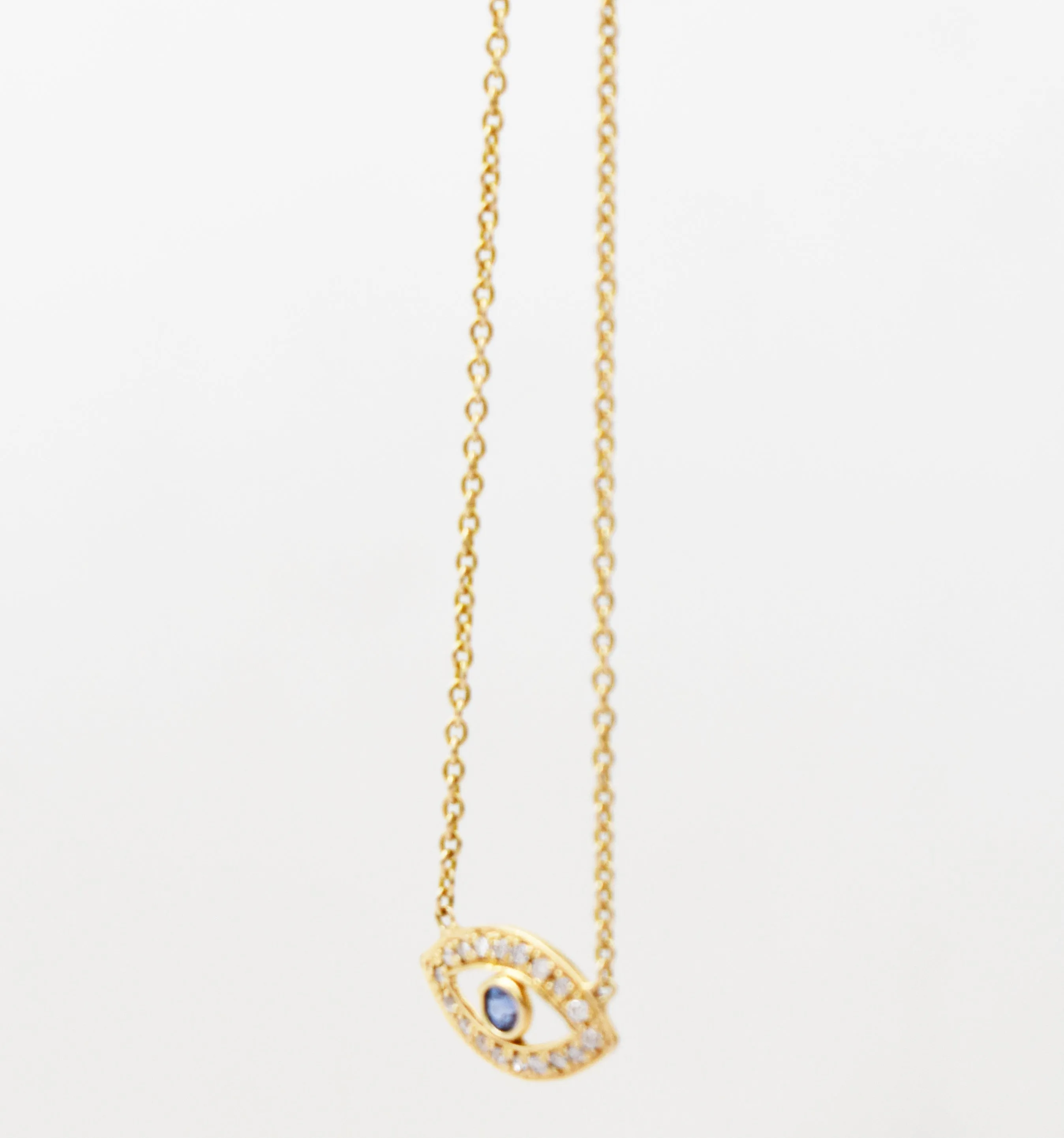 Stunning Blue Topaz| Diamond| Evil eye necklace| Oval-shaped pendant| 10K|14K|18K Solid Yellow gold|