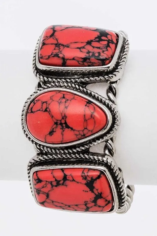 TEEK - Silver Red Oversize Stone Western Open Bangle