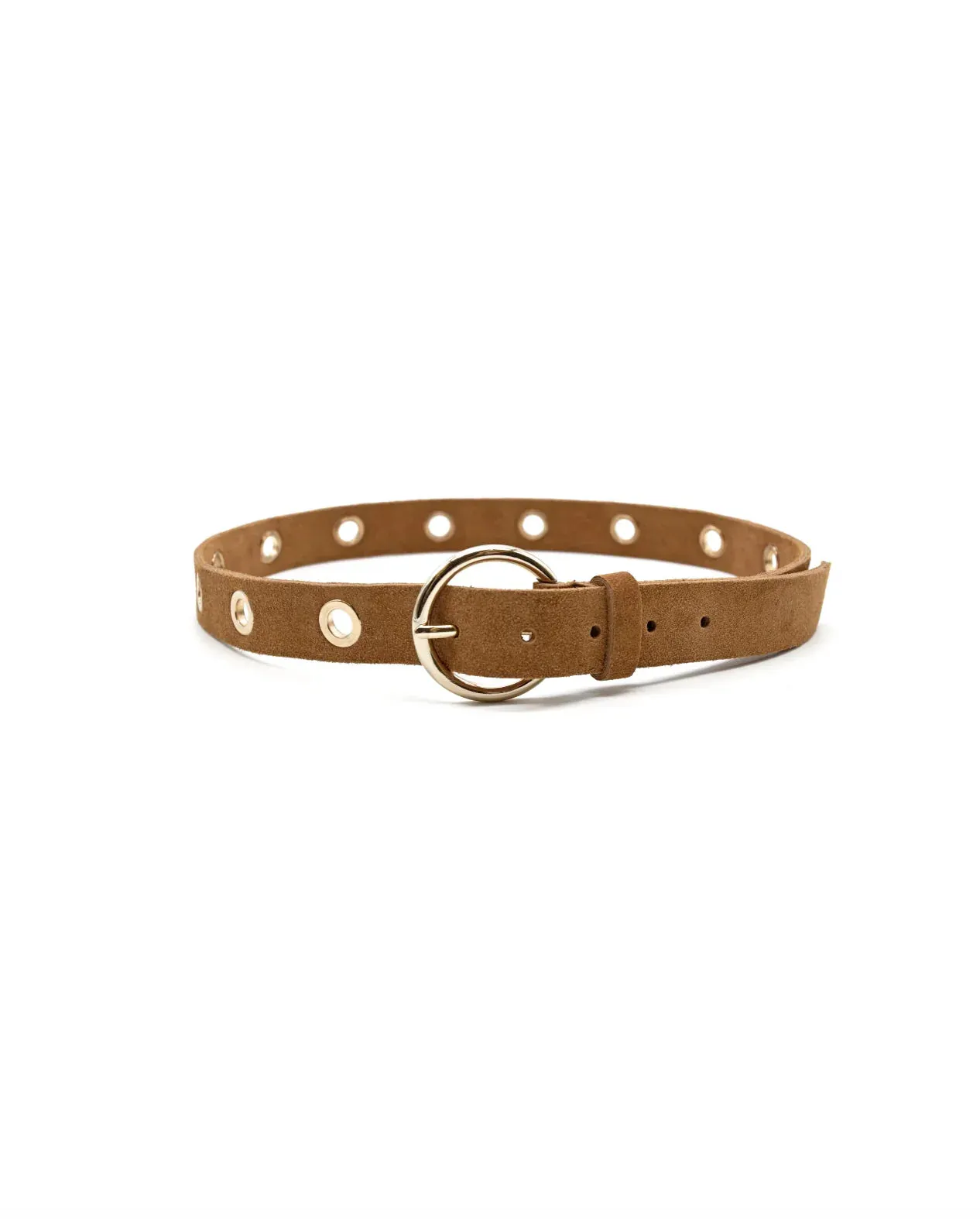 The Lina Suede Grommet Belt by FRNCH - Camel