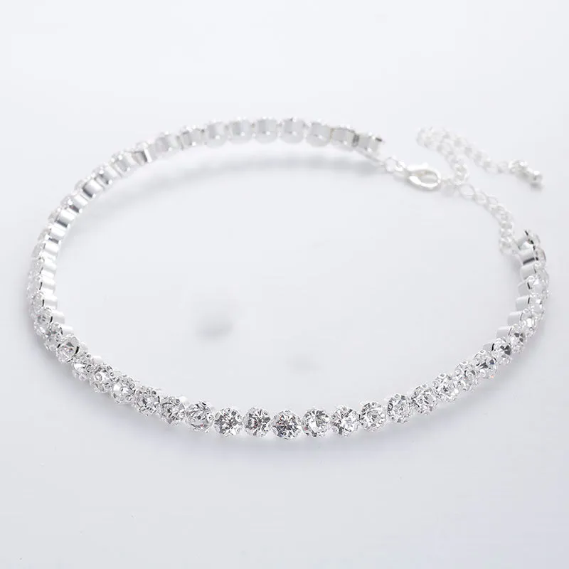 VenusFox Bridal Fashion Crystal Rhinestone Choker Necklace Women Wedding Accessories Tennis Chain Chokers Jewelry Collier Femme