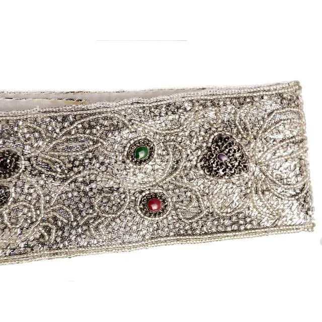 Vintage 1980s La Regale Beaded Womens Belt Silver & Clear Size M New Tags