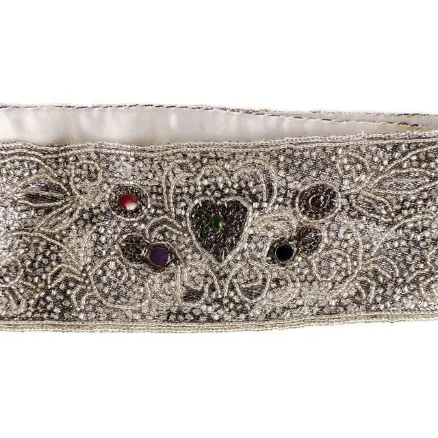 Vintage 1980s La Regale Beaded Womens Belt Silver & Clear Size M New Tags