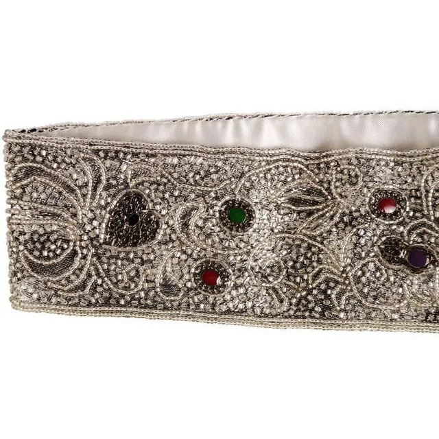 Vintage 1980s La Regale Beaded Womens Belt Silver & Clear Size M New Tags