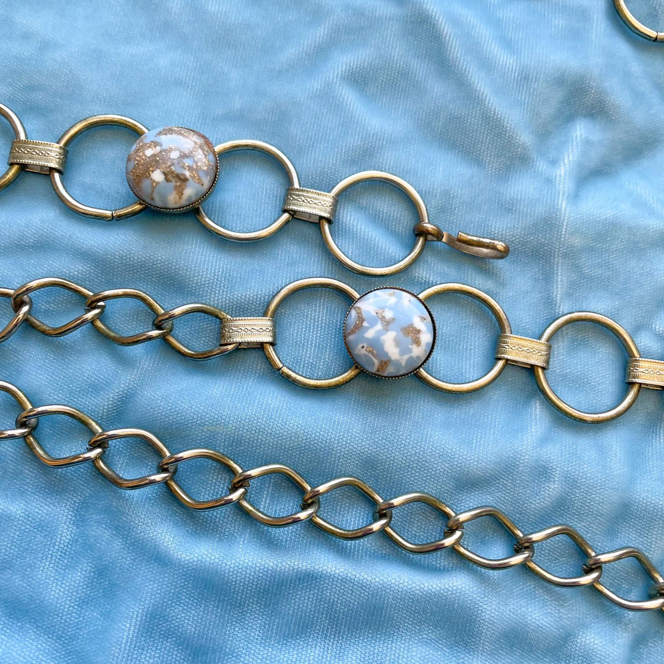 Vintage 60s Mod Chain Belt, Circle Links Glass Beads