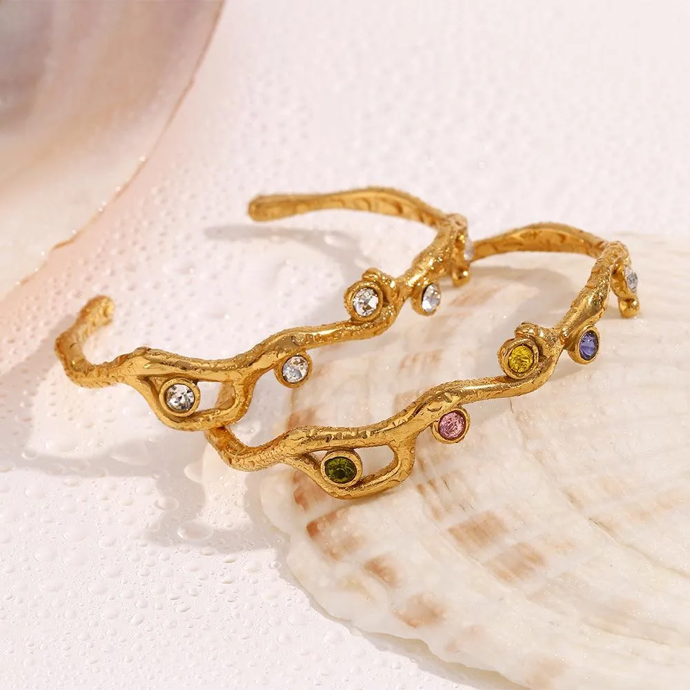 Vintage Gold-Plated Cuff Bracelet with Multicolored Crystals – Fashion Jewelry for Women