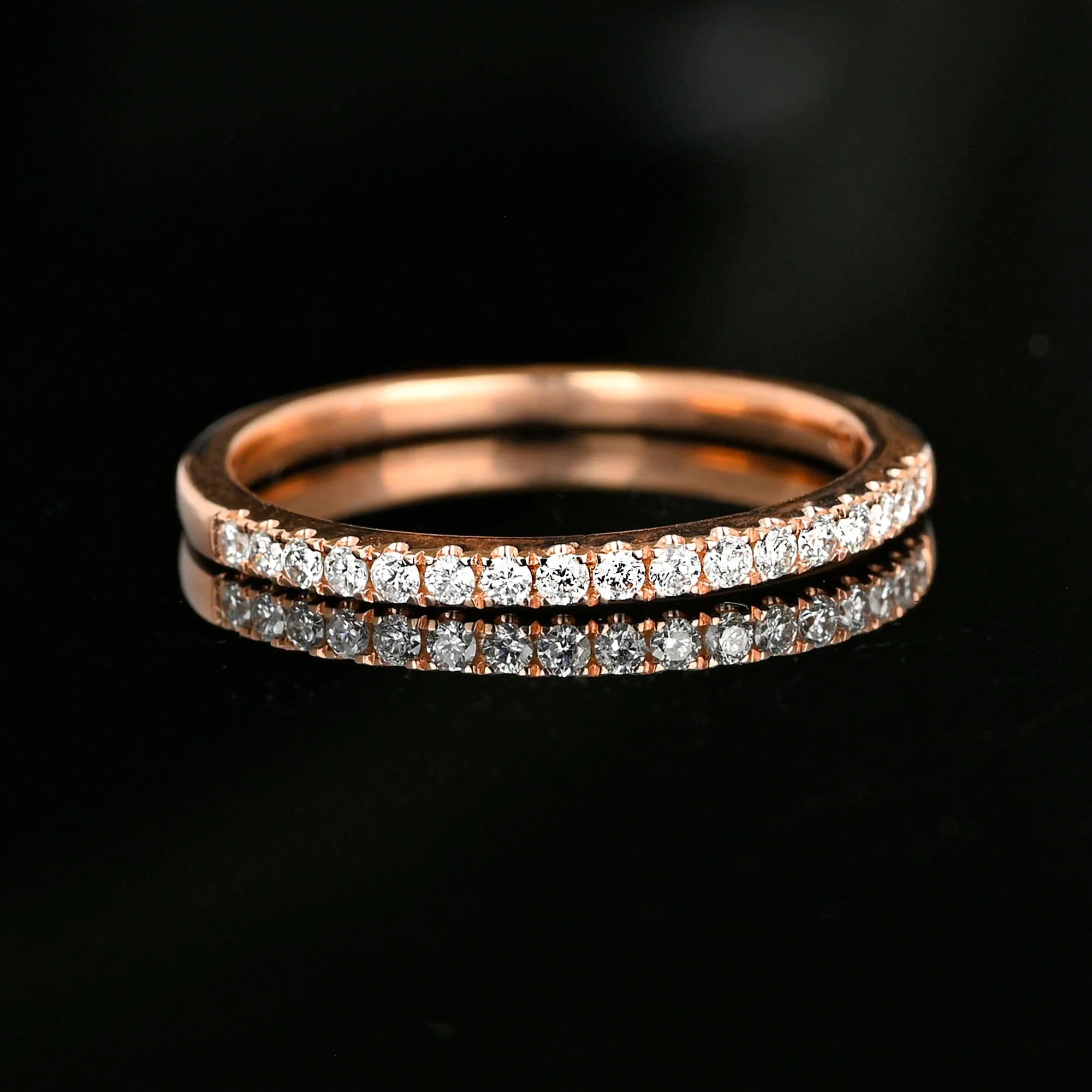 Vintage Rose Gold Half Eternity Diamond Wedding Band Ring